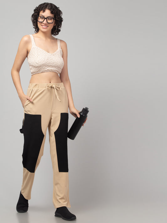Women's Colour blocked Cotton Blend Chinos Trousers Pant
